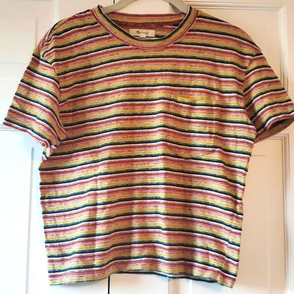 MADEWELL STRIPED T-SHIRT FALL COLORS SHORT SLEEVE CREW NECK SIZE XS COTTON BOXY - Picture 1 of 5